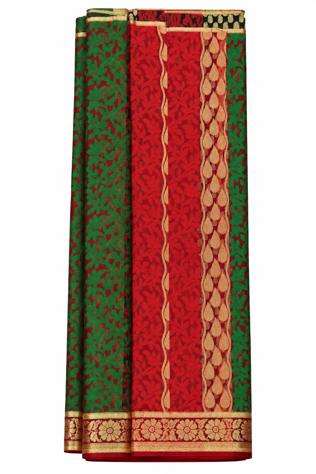 Crimson And Deep Green With Gold Zari Accents Saree saree at ₹199