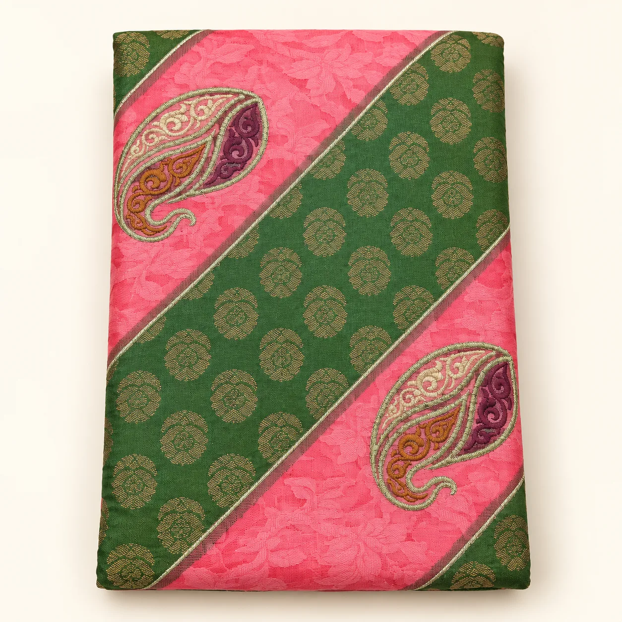 Baby Pink And Deep Green With Gold Zari Accents Saree saree at ₹199