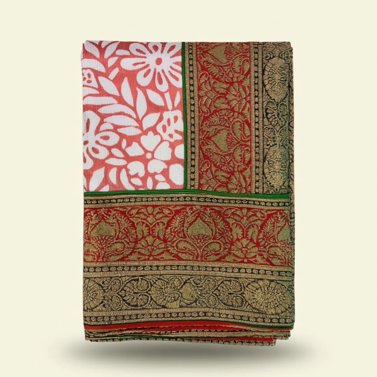 Brown And Baby Pink With Gold Zari Accents Saree saree at ₹199