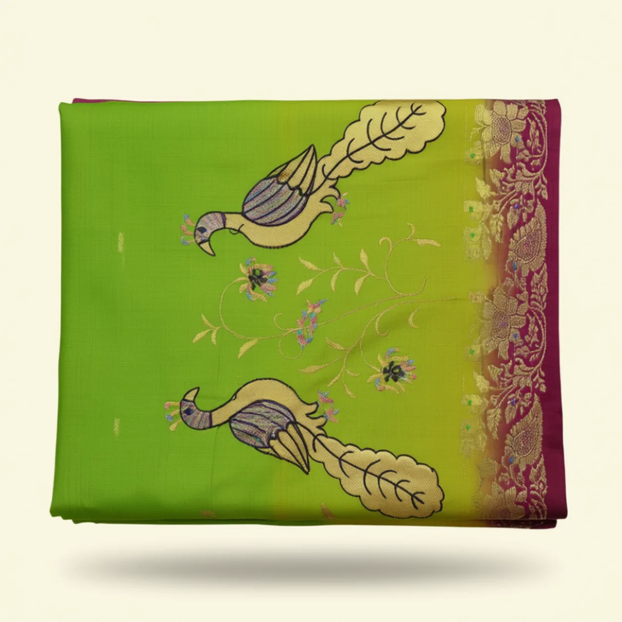 Green With Gold Zari Accents Saree saree at ₹199