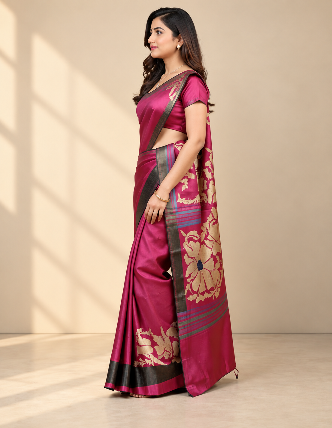 Pink And Gold Saree saree at ₹199