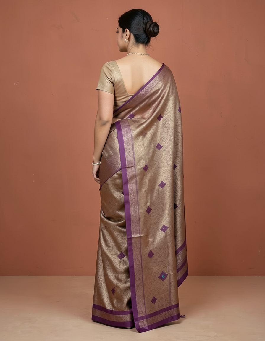 Rose Pink And Tan With Silver Zari Accents Saree saree at ₹199
