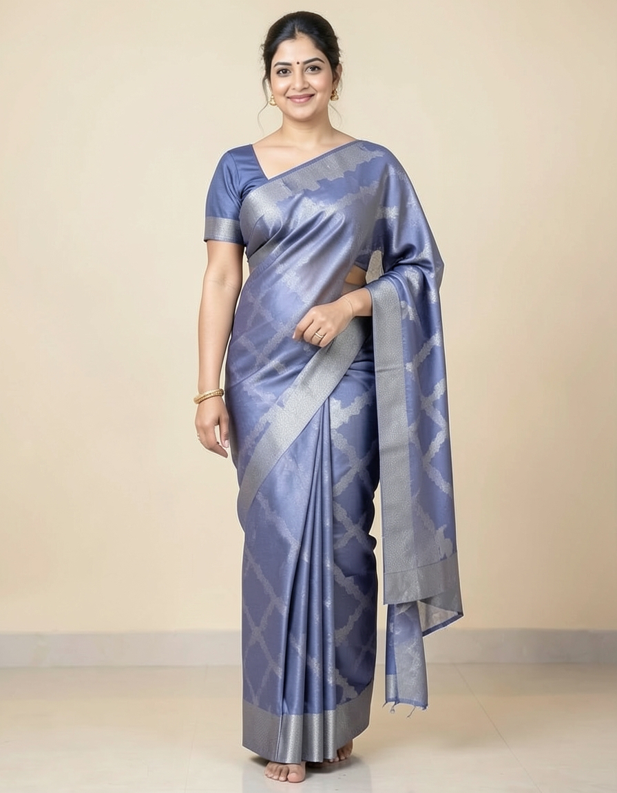 Blue And Silver Saree saree at ₹199