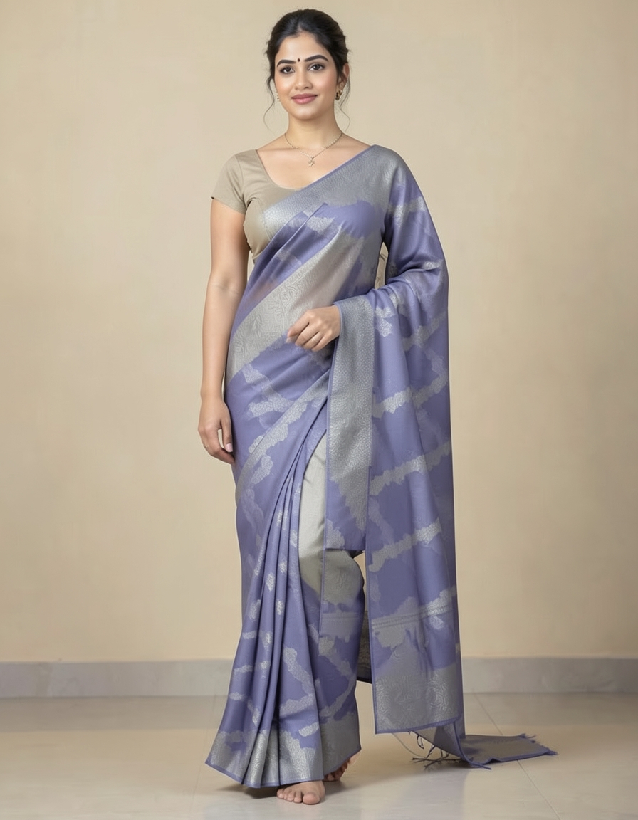 Blue And Silver Saree saree at ₹199