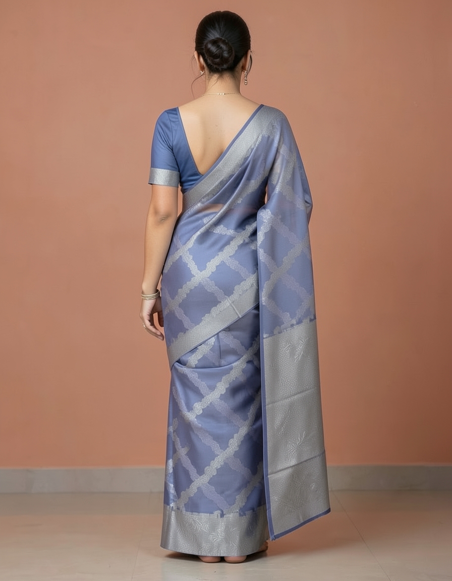 Blue And Silver Saree saree at ₹199
