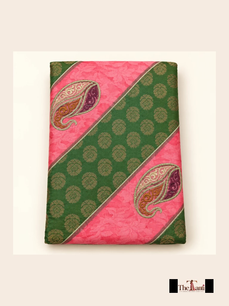 Baby Pink And Deep Green With Gold Zari Accents Saree saree at ₹199