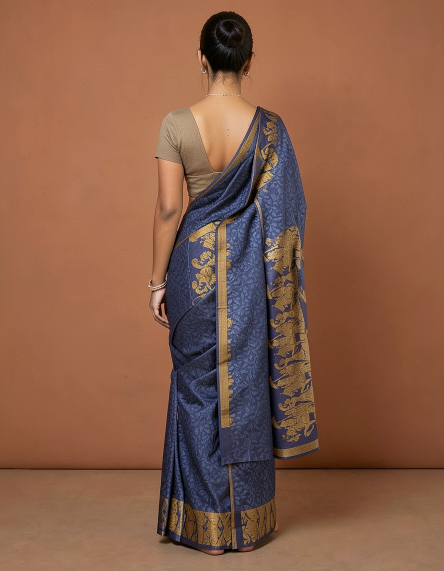 Blue And Orange With Gold Zari Accents Saree saree at ₹199