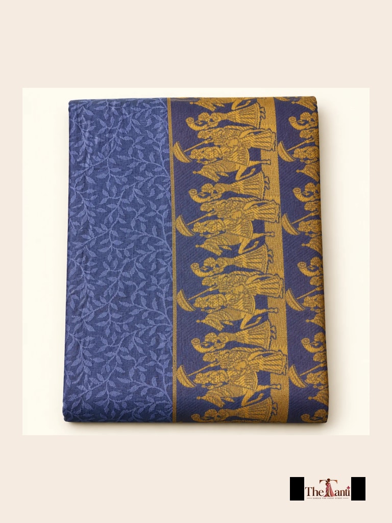 Blue And Orange With Gold Zari Accents Saree saree at ₹199