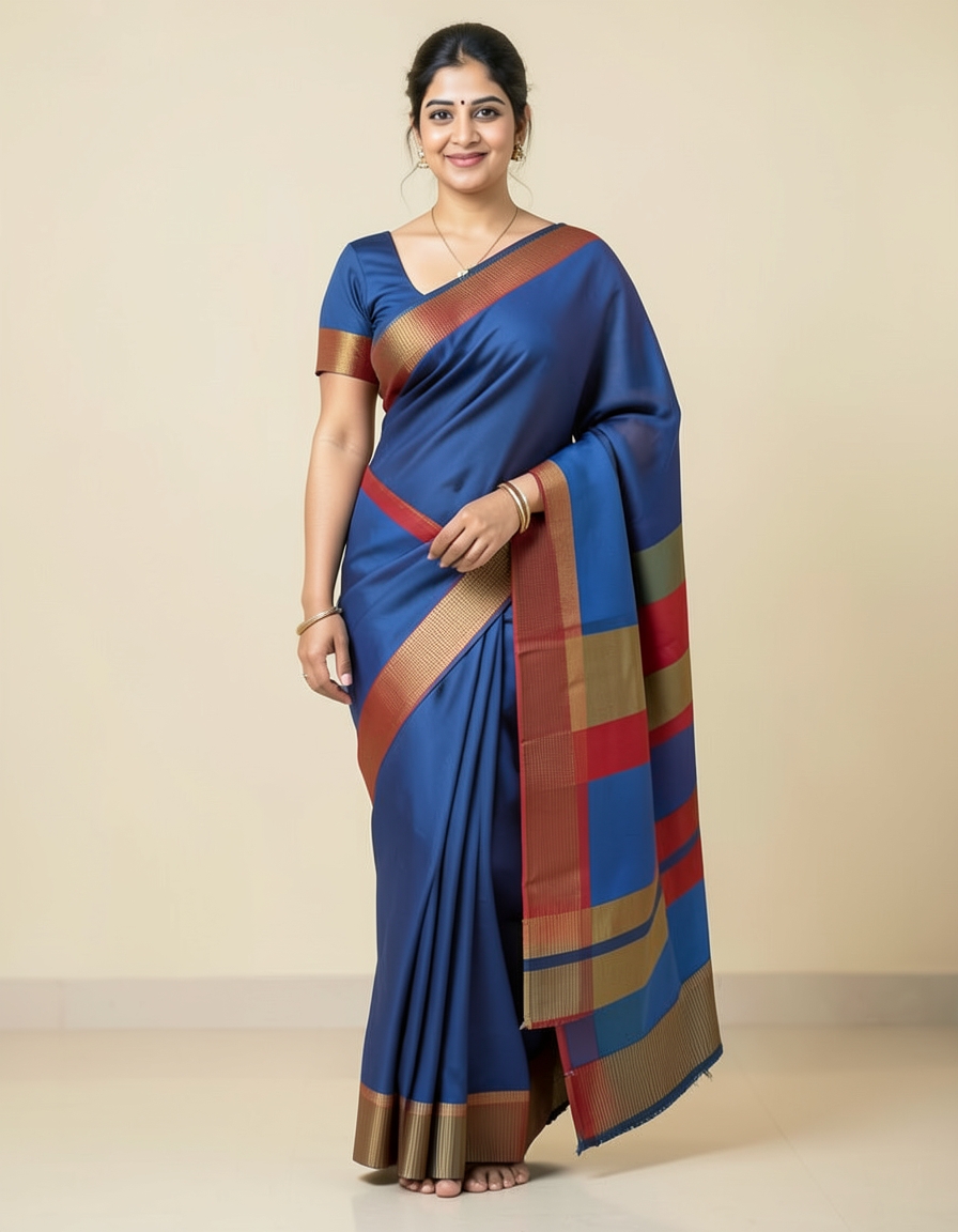 Royal Blue And Crimson With Silver Zari Accents Saree saree at ₹199