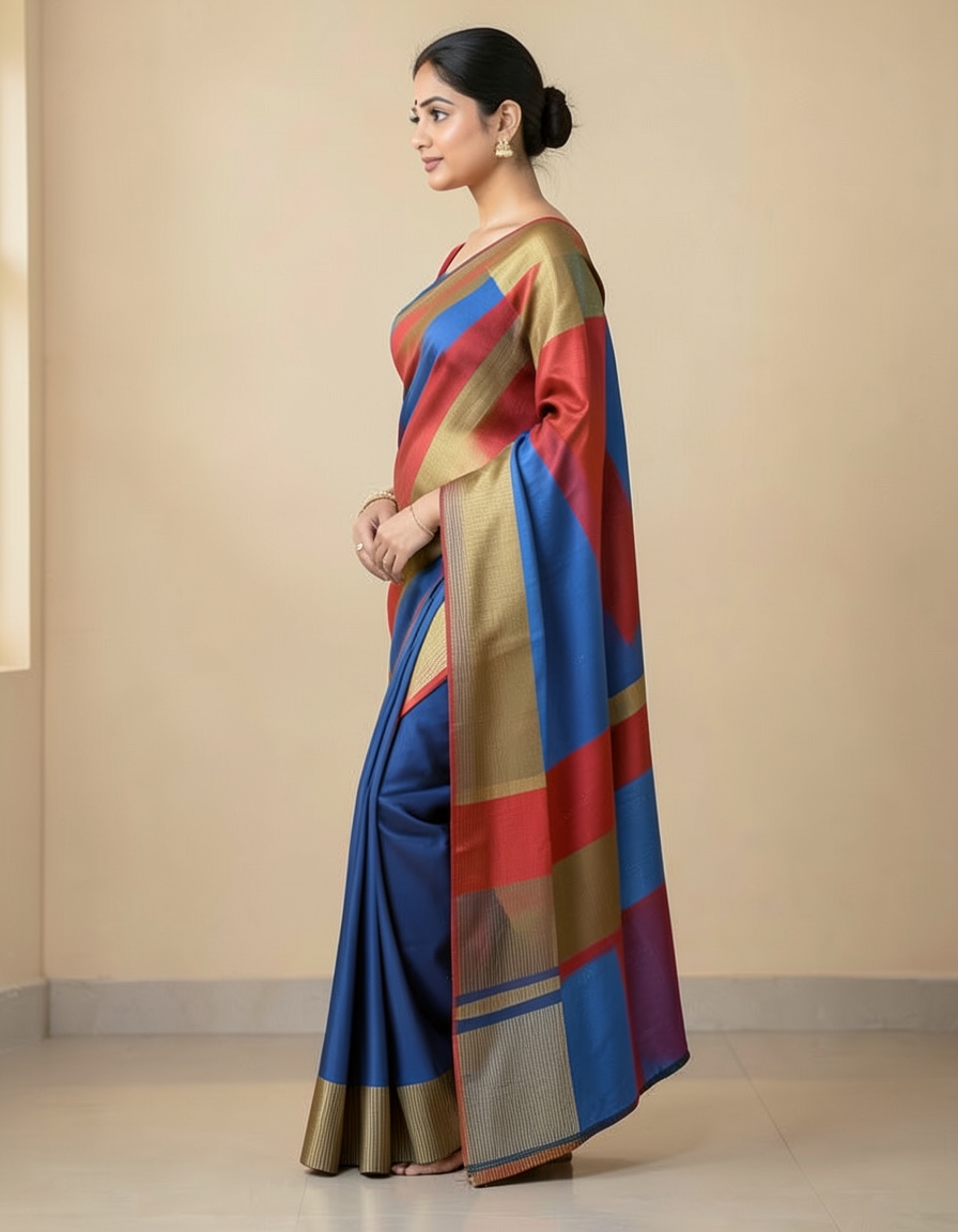 Royal Blue And Crimson With Silver Zari Accents Saree saree at ₹199