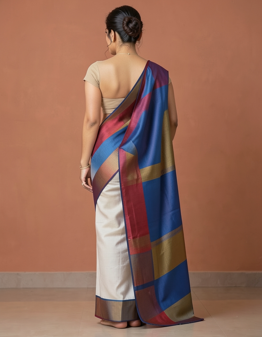 Royal Blue And Crimson With Silver Zari Accents Saree saree at ₹199