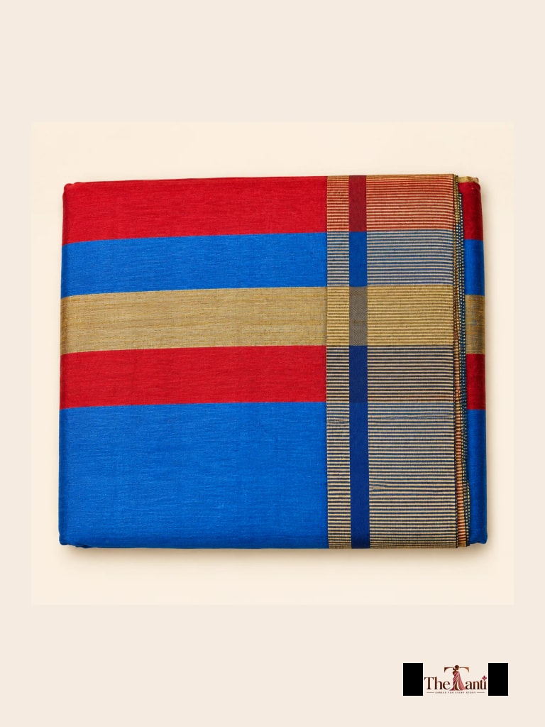 Royal Blue And Crimson With Silver Zari Accents Saree saree at ₹199