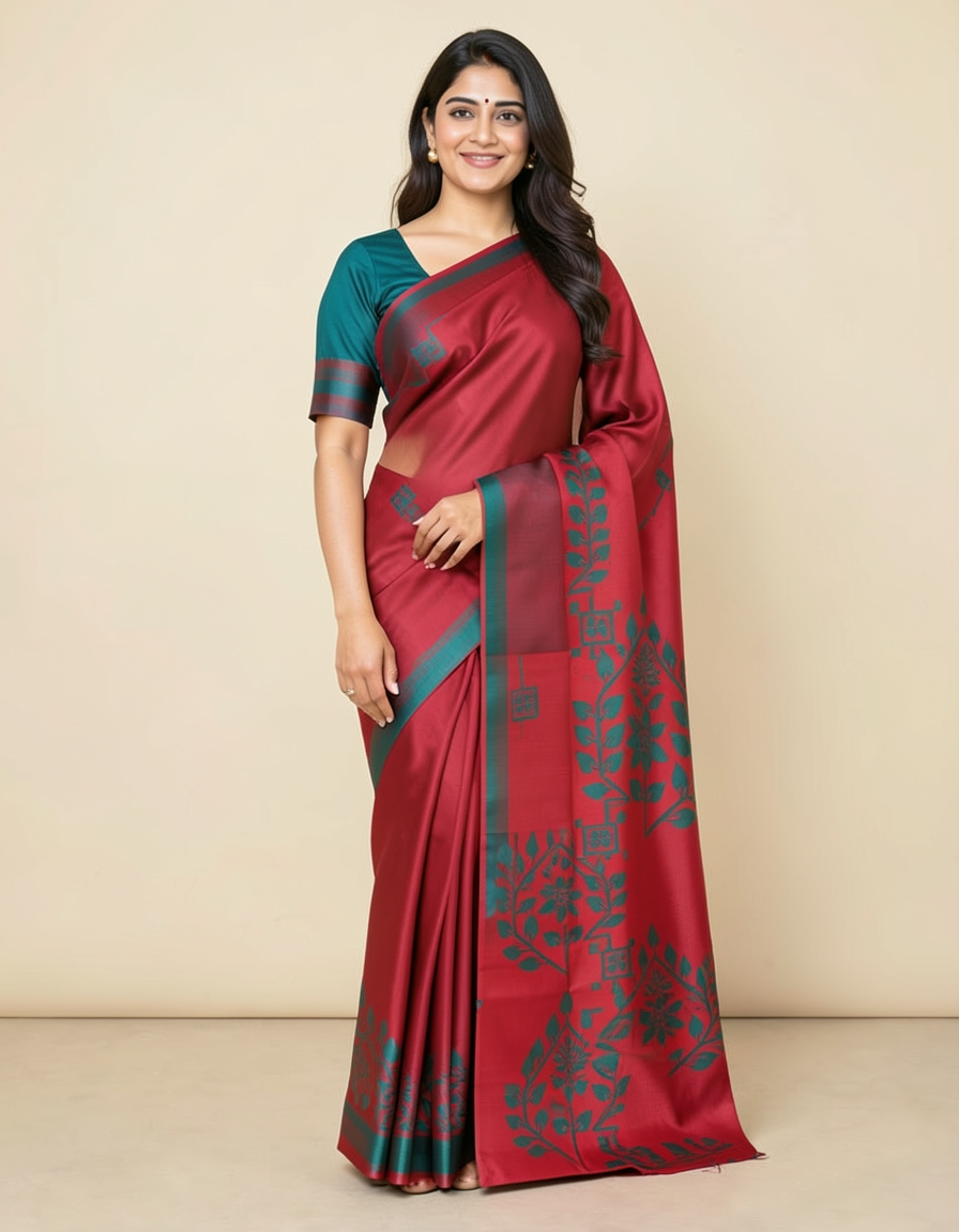 Crimson And Teal Saree saree at ₹199