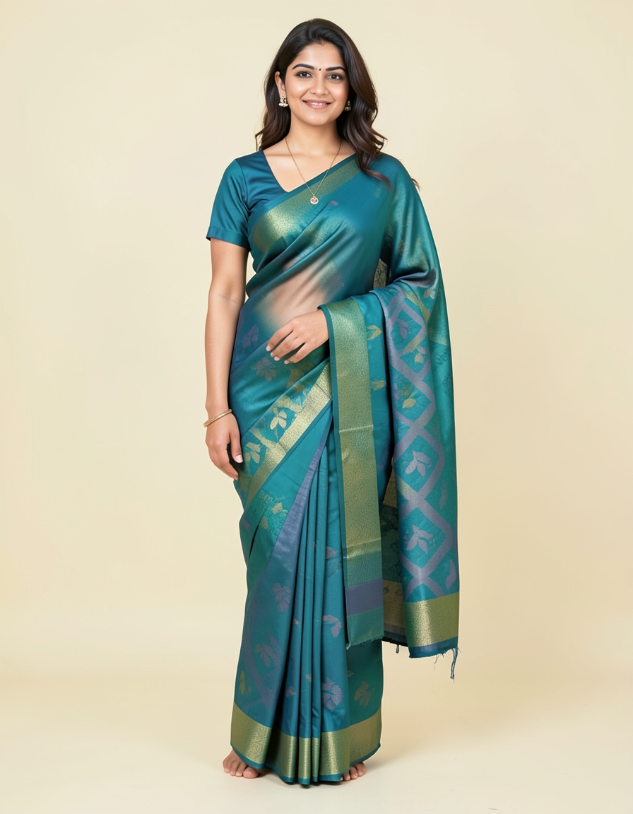 Teal And Blue With Gold Zari Accents Saree saree at ₹199