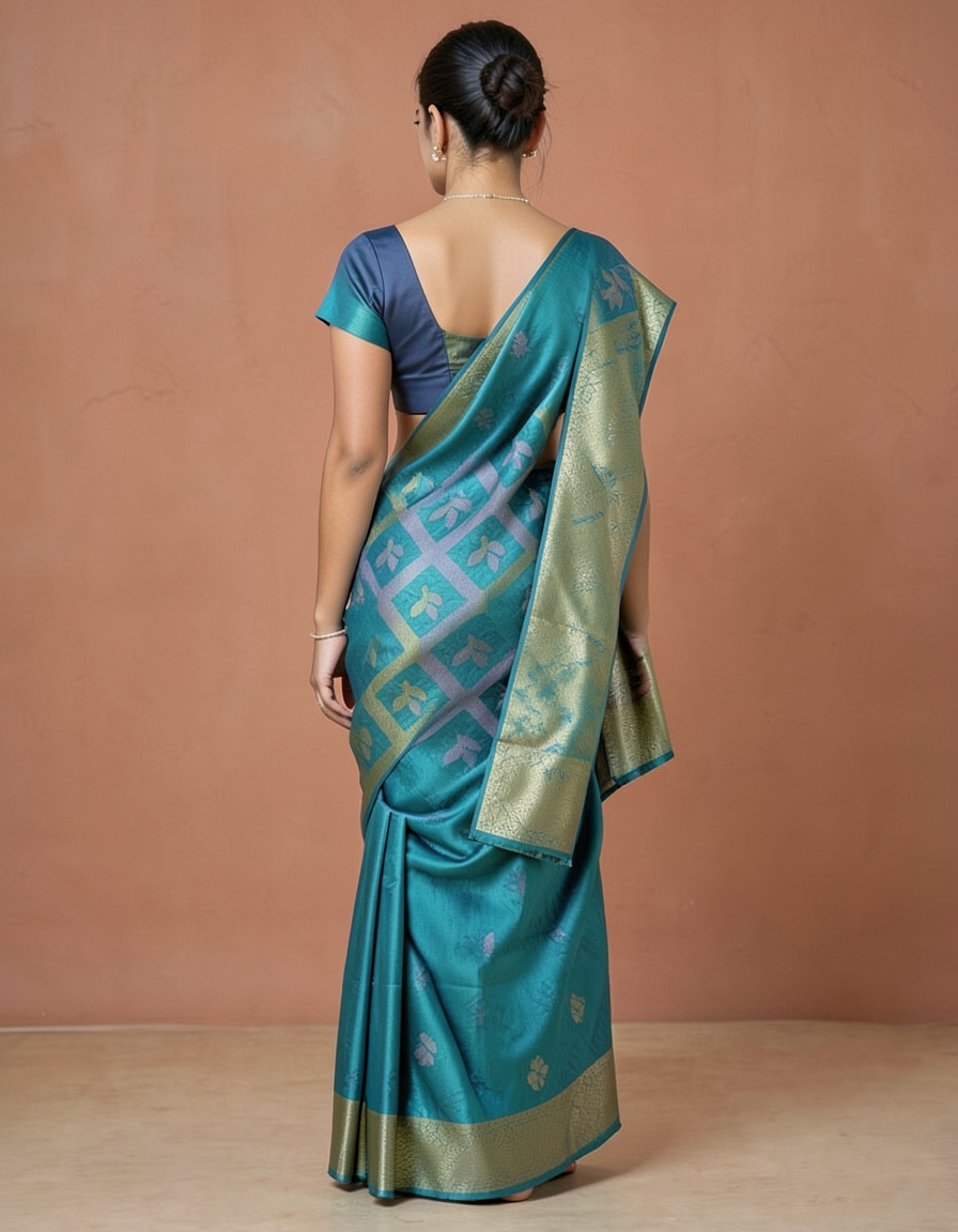 Teal And Blue With Gold Zari Accents Saree saree at ₹199