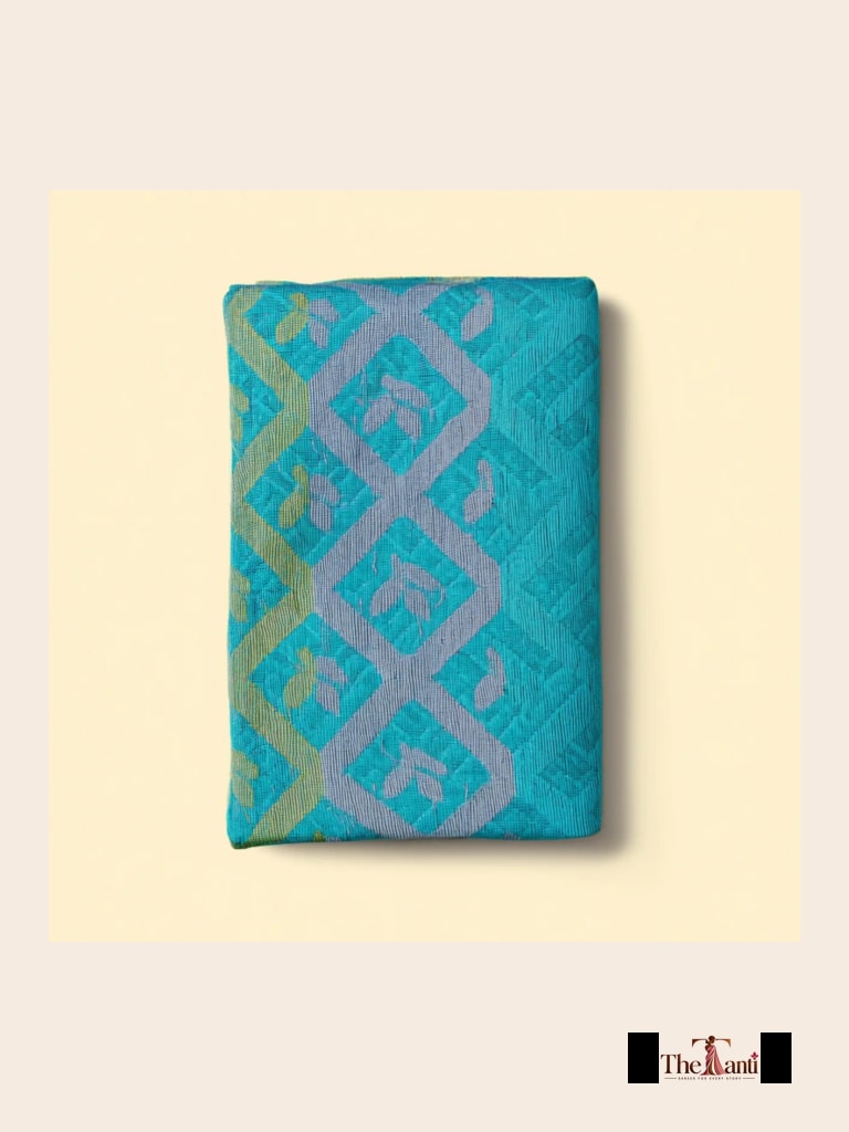 Teal And Blue With Gold Zari Accents Saree saree at ₹199