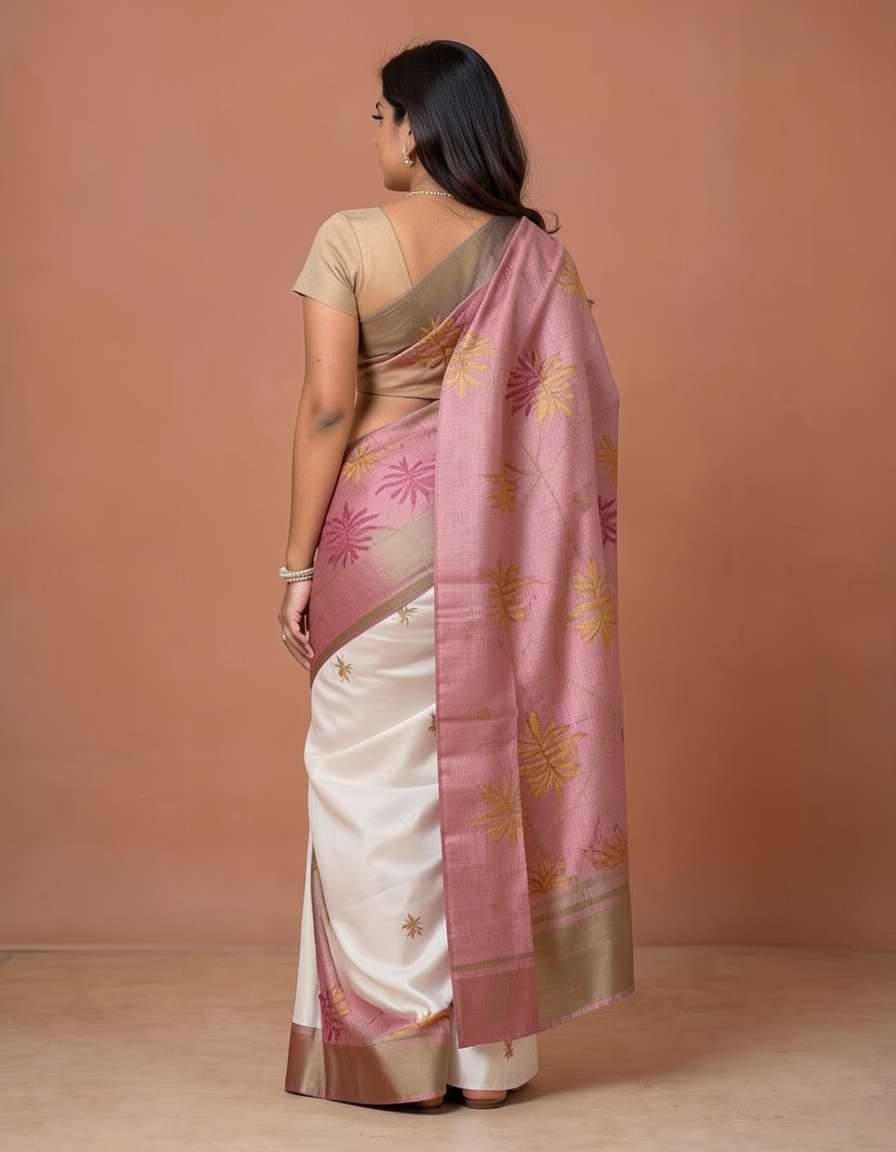 Baby Pink And Tan With Silver Zari Accents Saree saree at ₹199