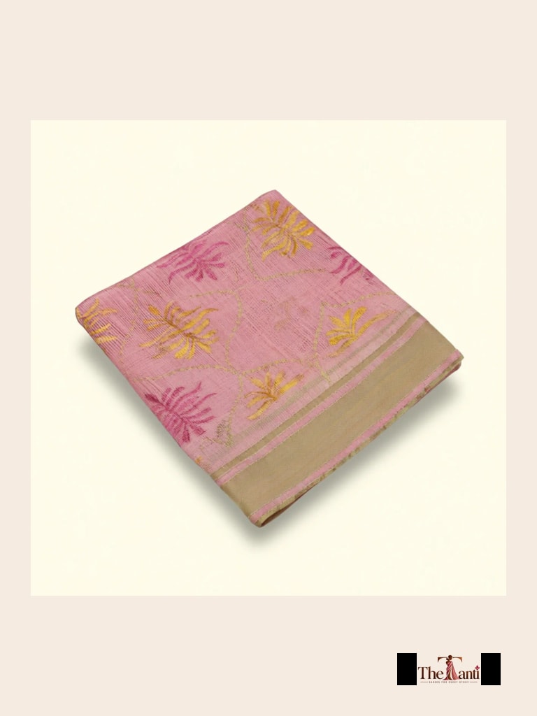 Baby Pink And Tan With Silver Zari Accents Saree saree at ₹199