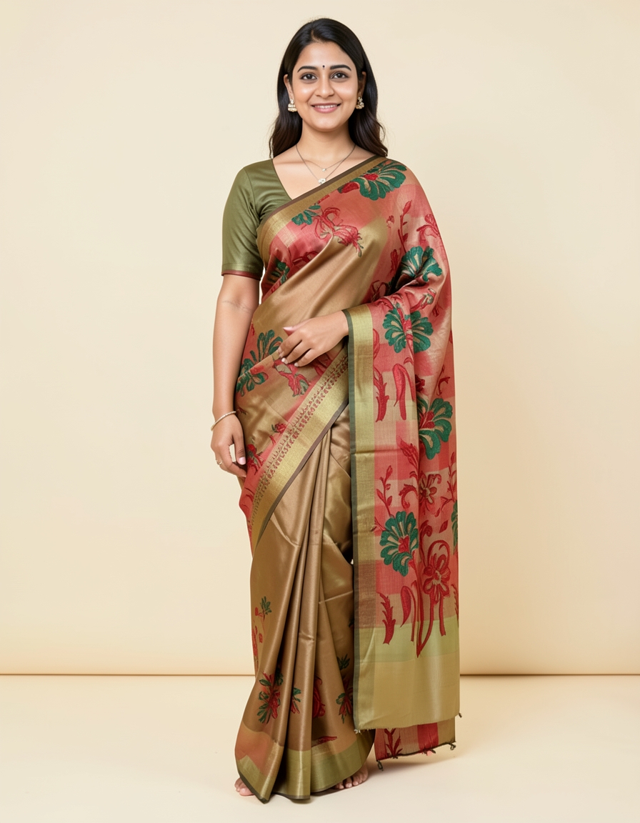 Gold And Red Saree saree at ₹199