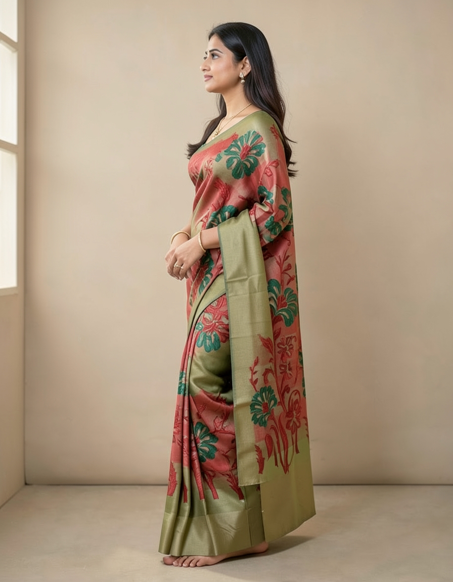 Gold And Red Saree saree at ₹199