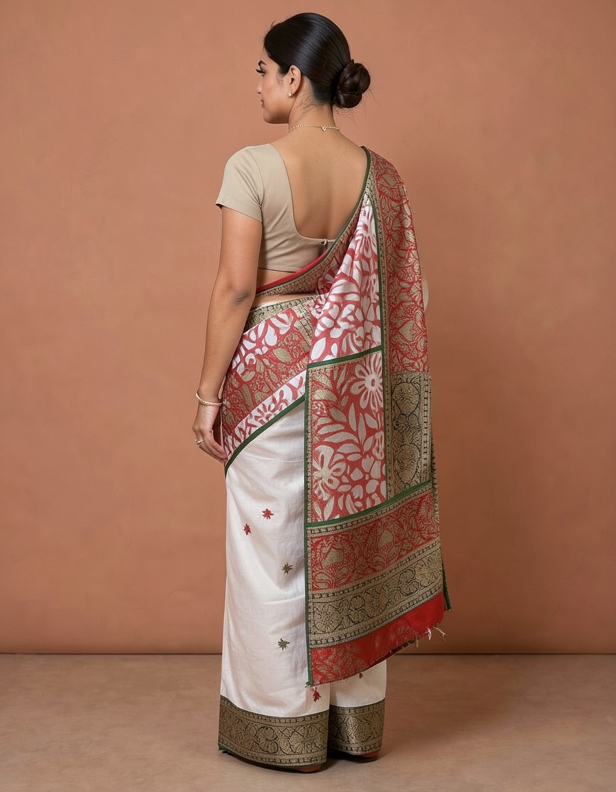 Brown And Baby Pink With Gold Zari Accents Saree saree at ₹199