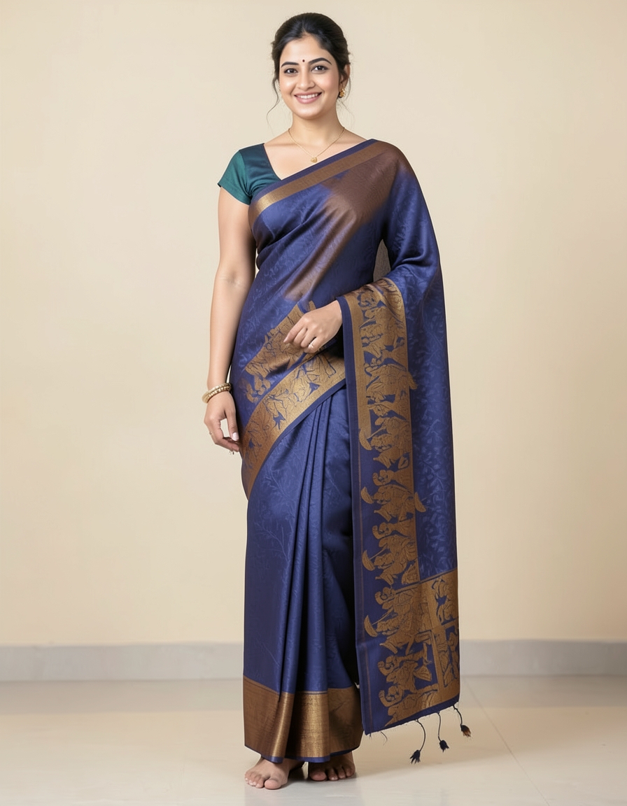 Blue And Brown With Gold Zari Accents Saree saree at ₹199