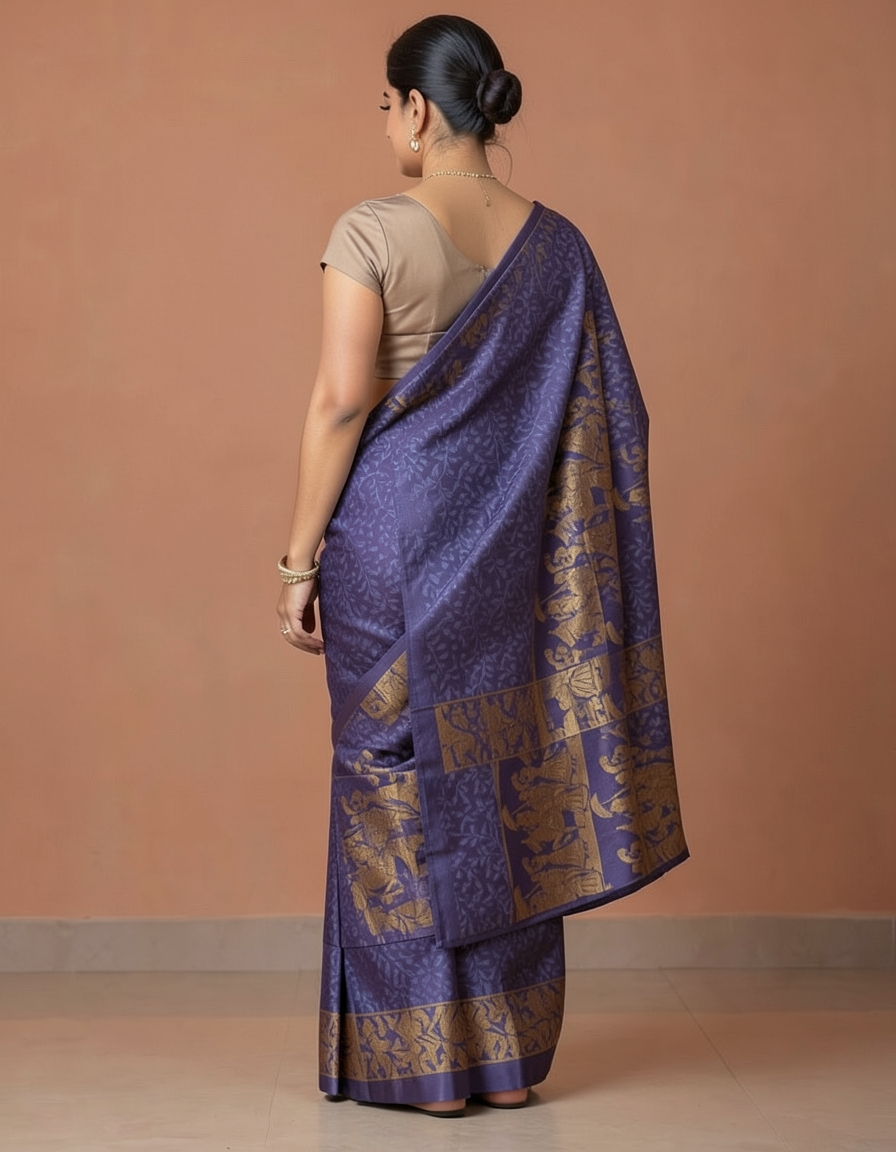 Blue And Brown With Gold Zari Accents Saree saree at ₹199
