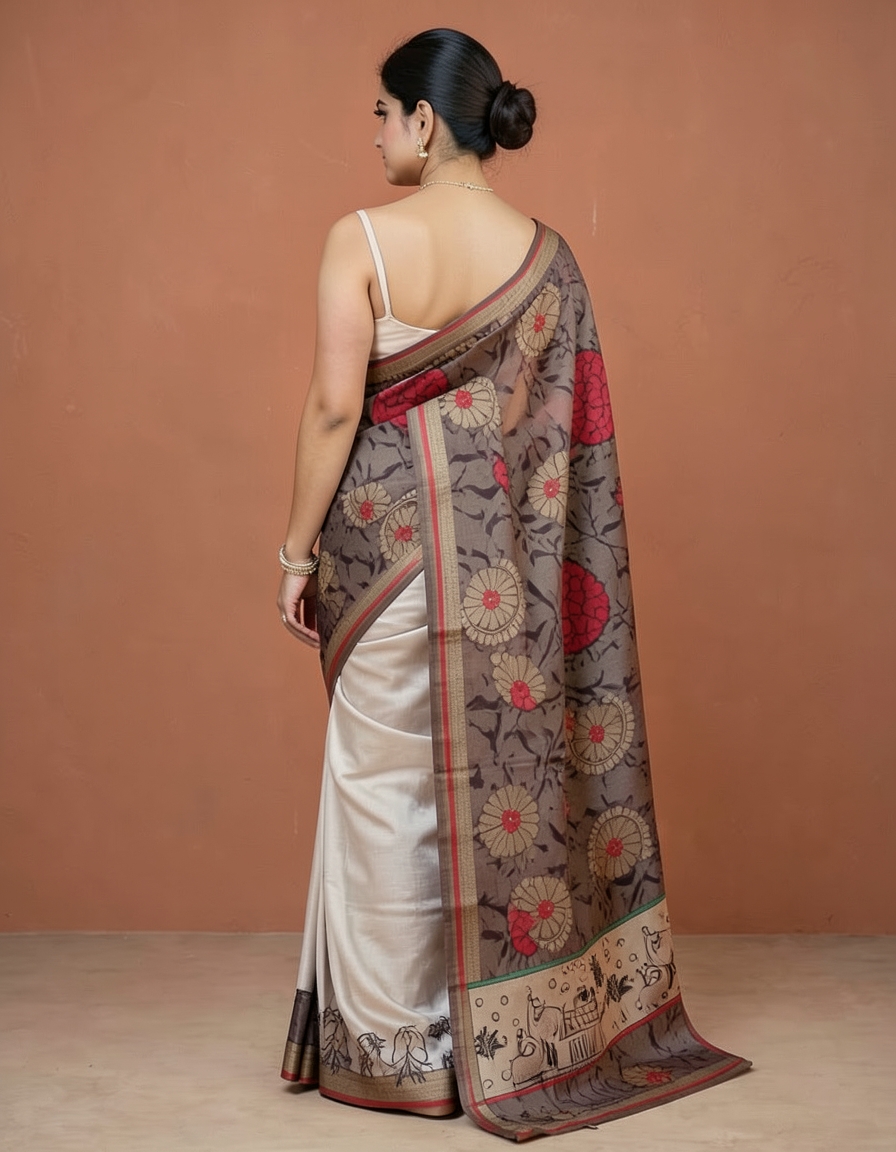 Brown With Gold Zari Accents Saree saree at ₹199