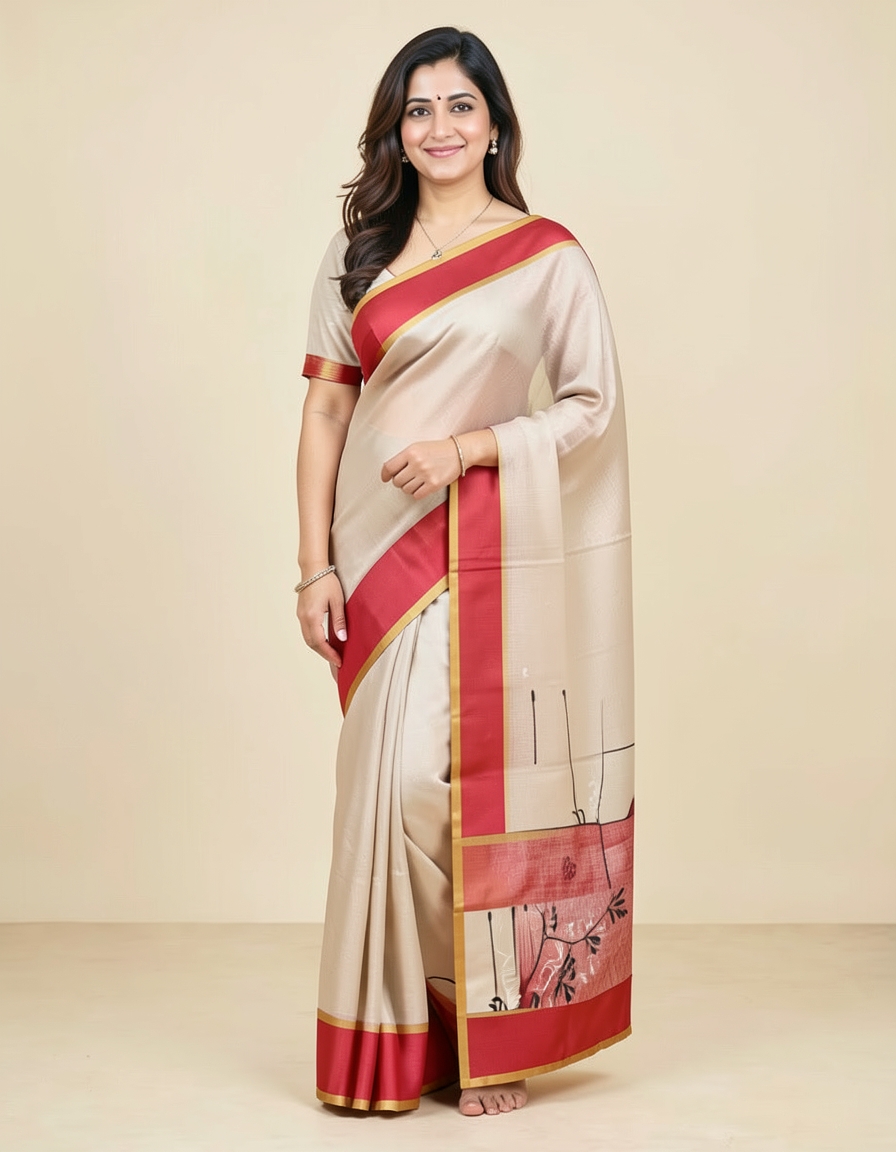 Crimson And Tan With Gold Zari Accents Saree saree at ₹199