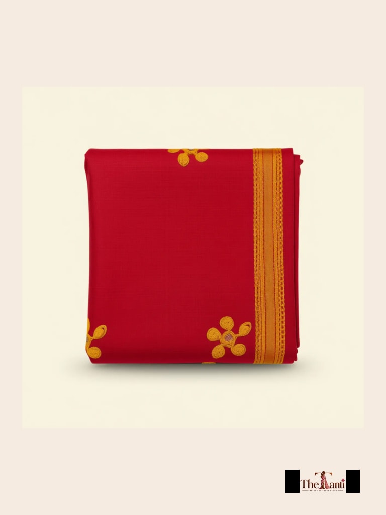 Crimson And Orange With Gold Zari Accents Saree saree at ₹199