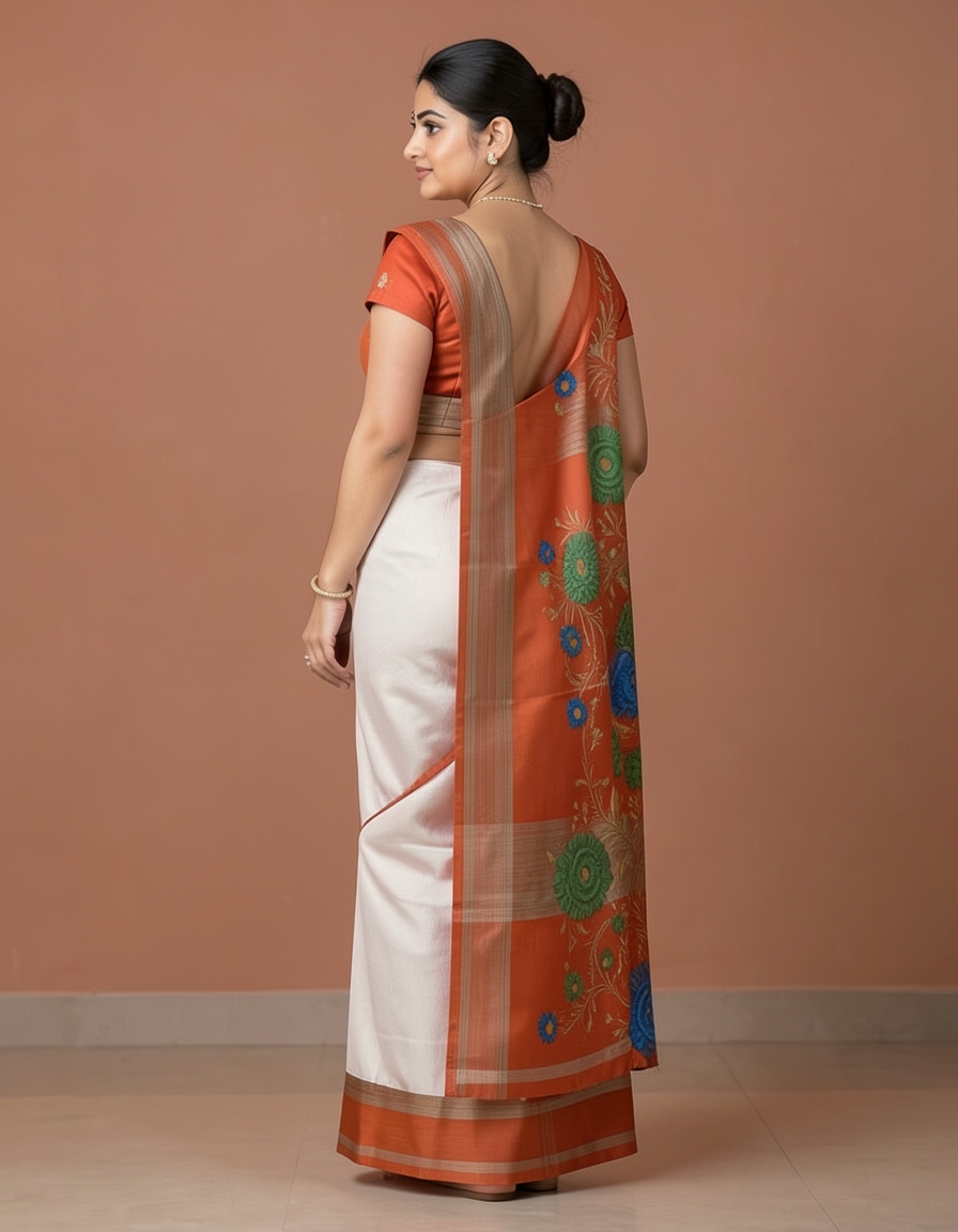 Orange And Brown With Silver Zari Accents Saree saree at ₹199