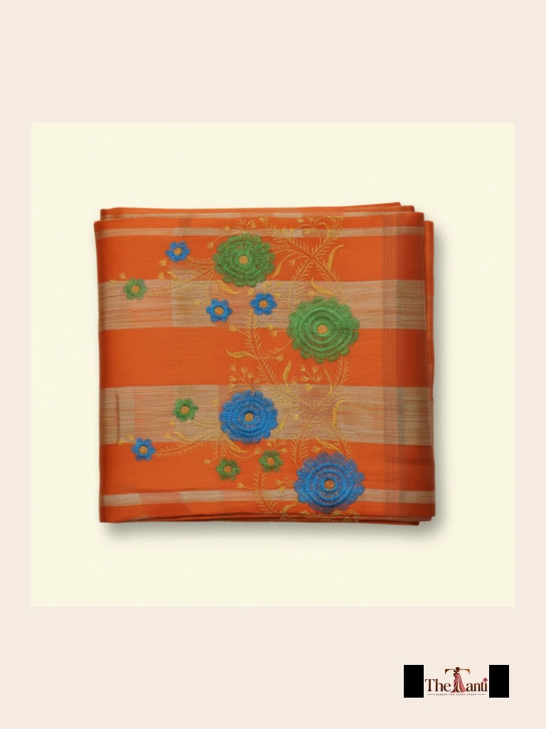 Orange And Brown With Silver Zari Accents Saree saree at ₹199