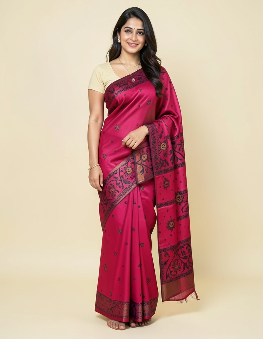 Pink And Crimson With Gold Zari Accents Saree saree at ₹199