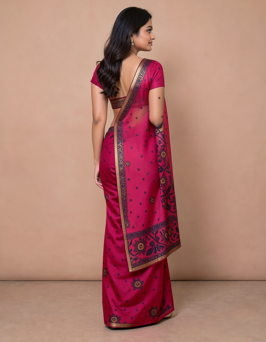 Pink And Crimson With Gold Zari Accents Saree saree at ₹199