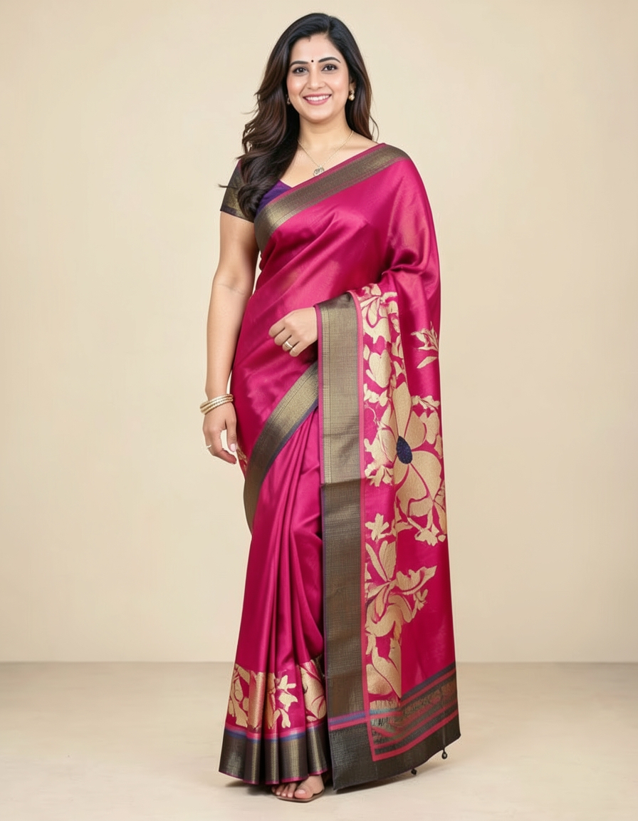 Pink And Gold Saree saree at ₹199