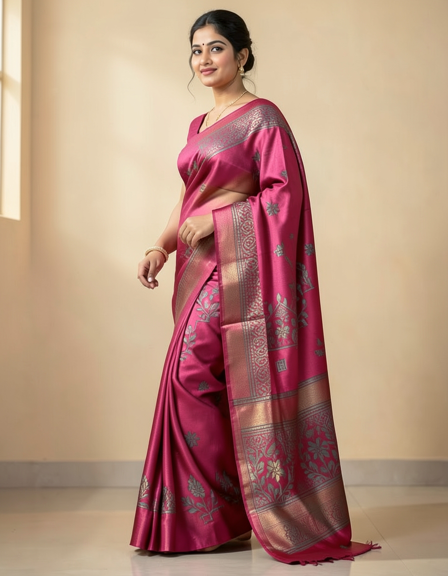 Pink With Gold Zari Accents Saree saree at ₹199